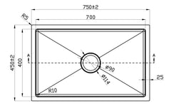 SPECTER Handmade Stainless Steel Under/Topmount Kitchen Laundry Single Sink in Size 750*450*220