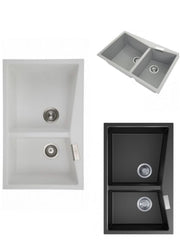 800 x 500 x 220mm Carysil Concrete Grey Double Bowl Granite Kitchen Sink Top/Flush Mount