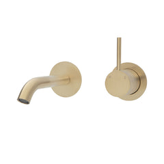Rio UP Wall Basin/Bath Mixer Set, Urban Brass, Round Plates, 160mm Outlet