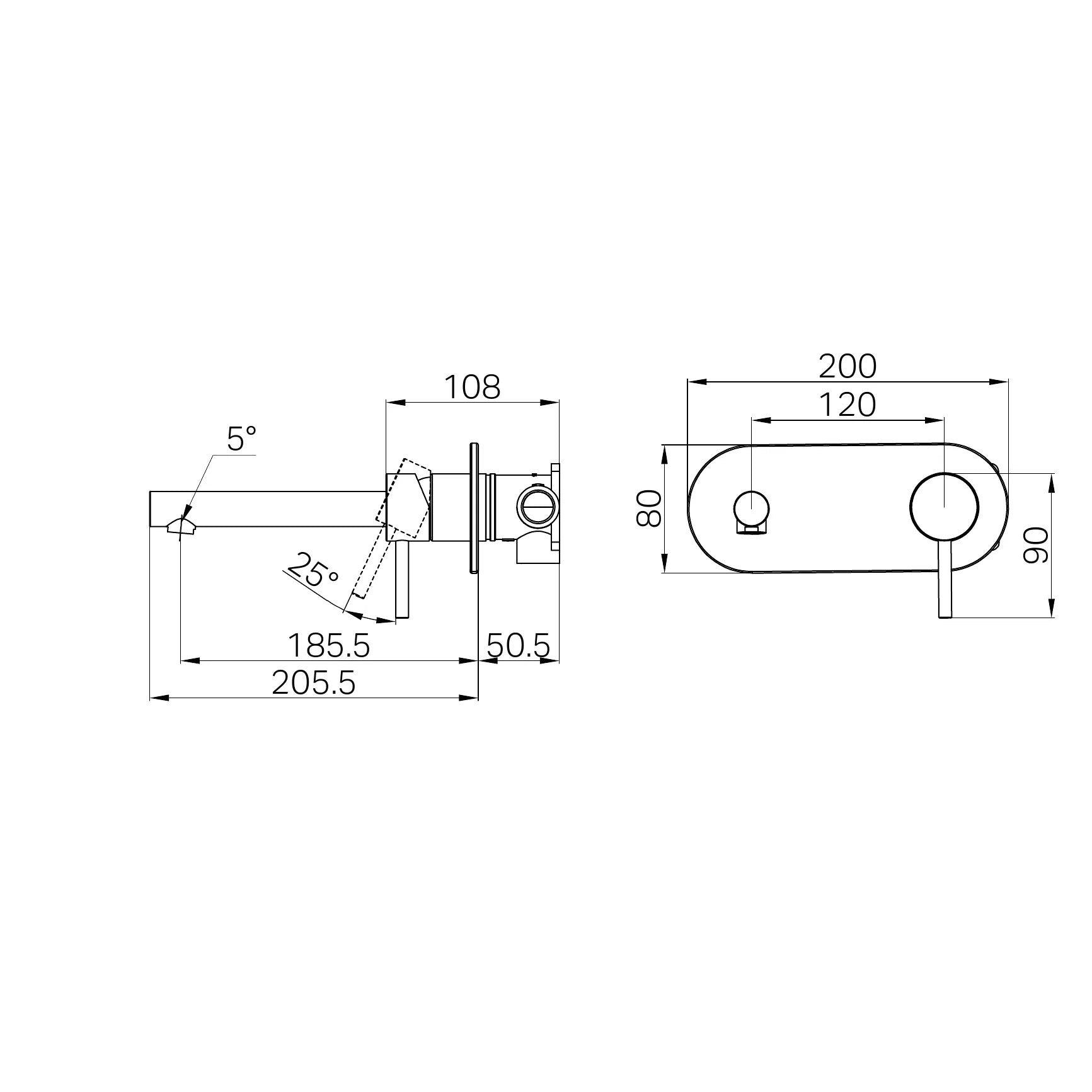 Dolce II Wall Basin/Bath Mixer