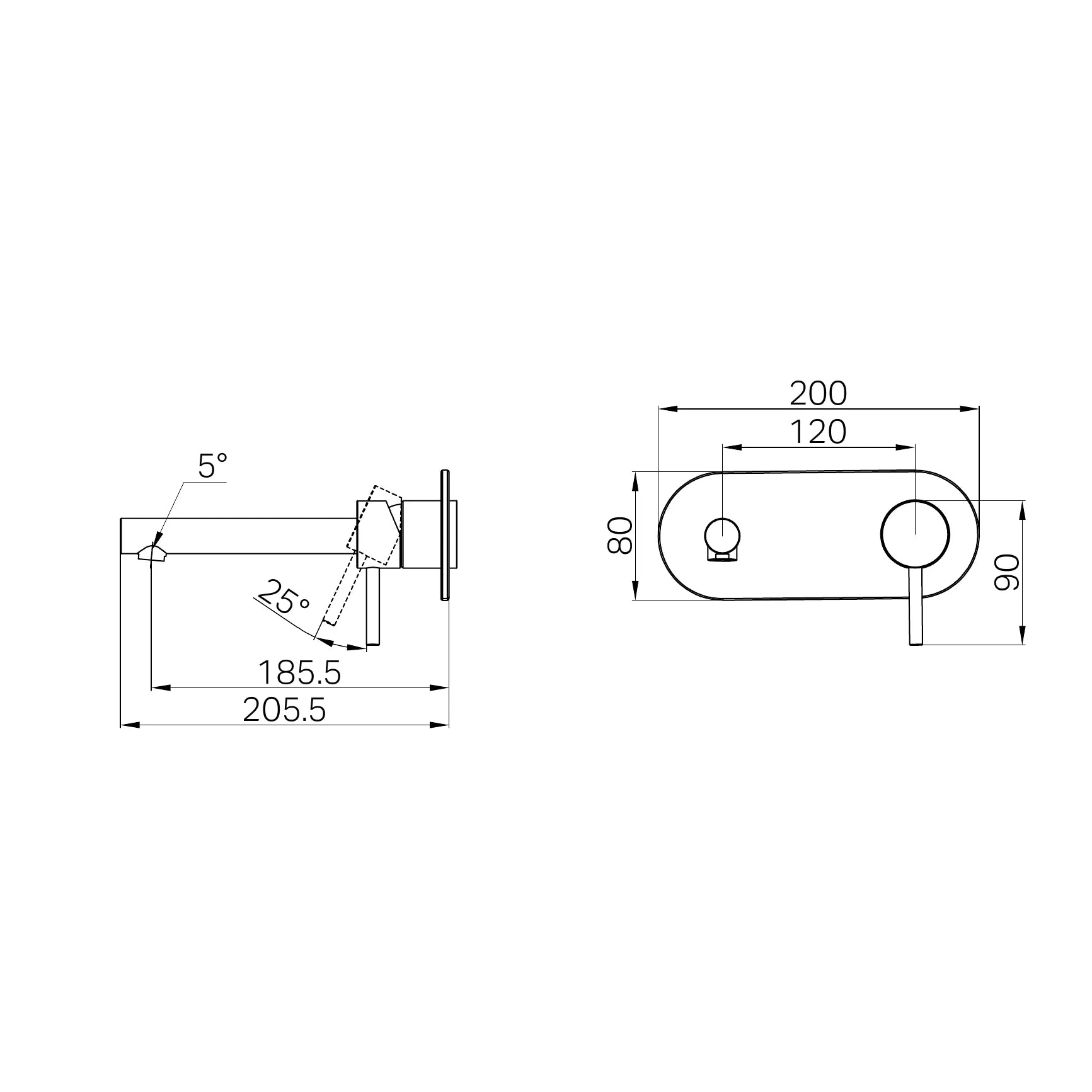 Dolce II Wall Basin/Bath Mixer Trim Kits Only