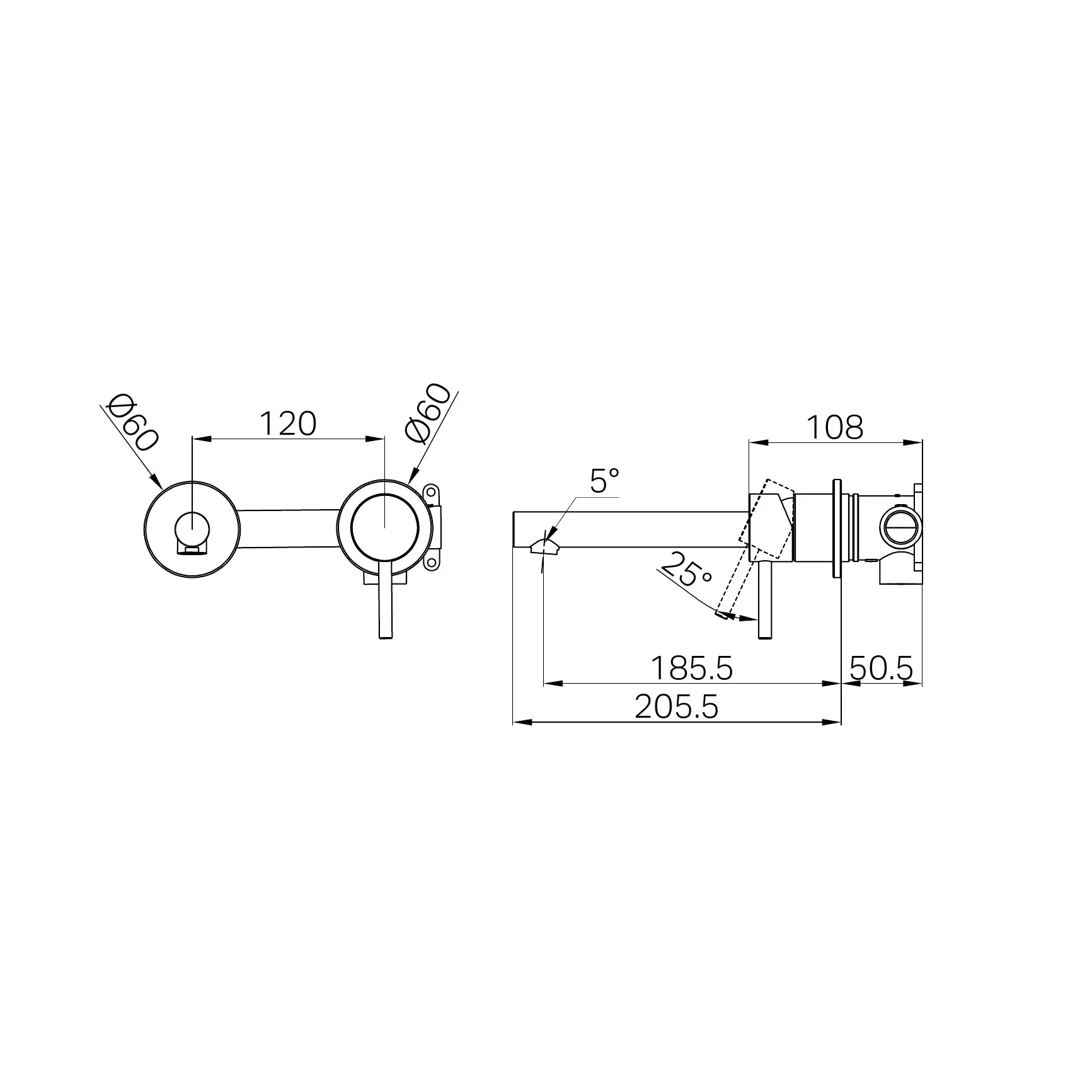 Dolce II Wall Basin/Bath Mixer Separate Back Plate