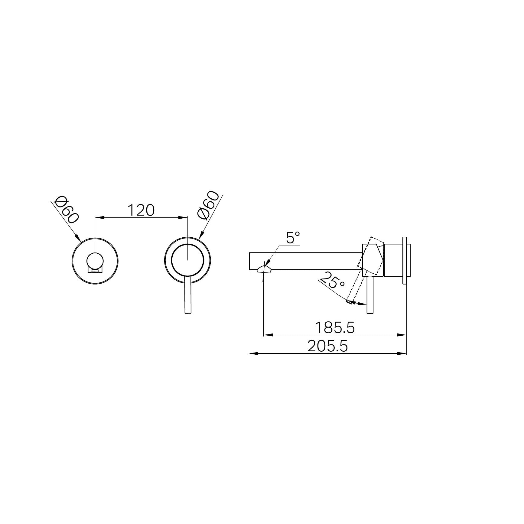 Dolce II Wall Basin/Bath Mixer Separate Back Plate Trim Kits Only