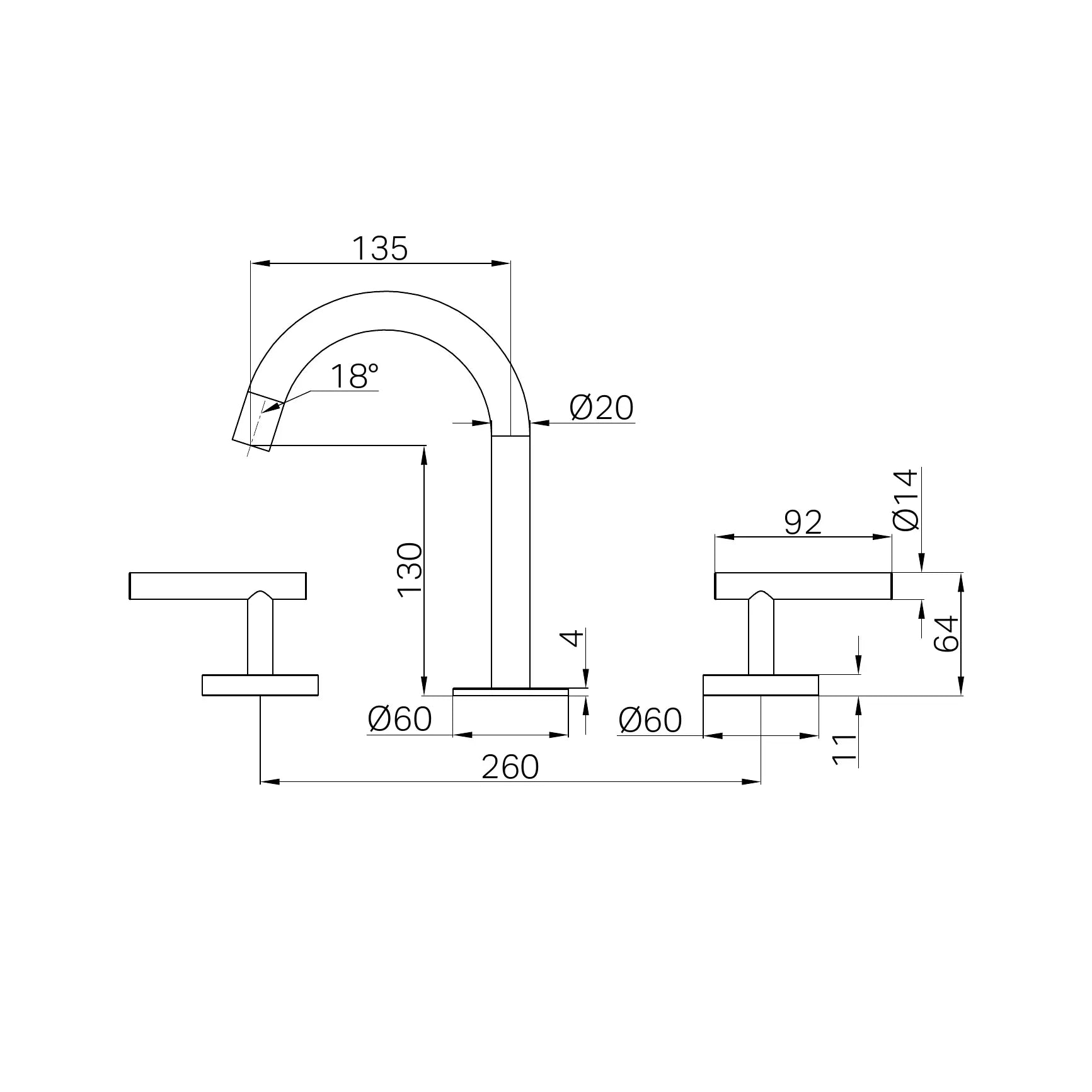 Mecca Lever Basin Set Arc Spout