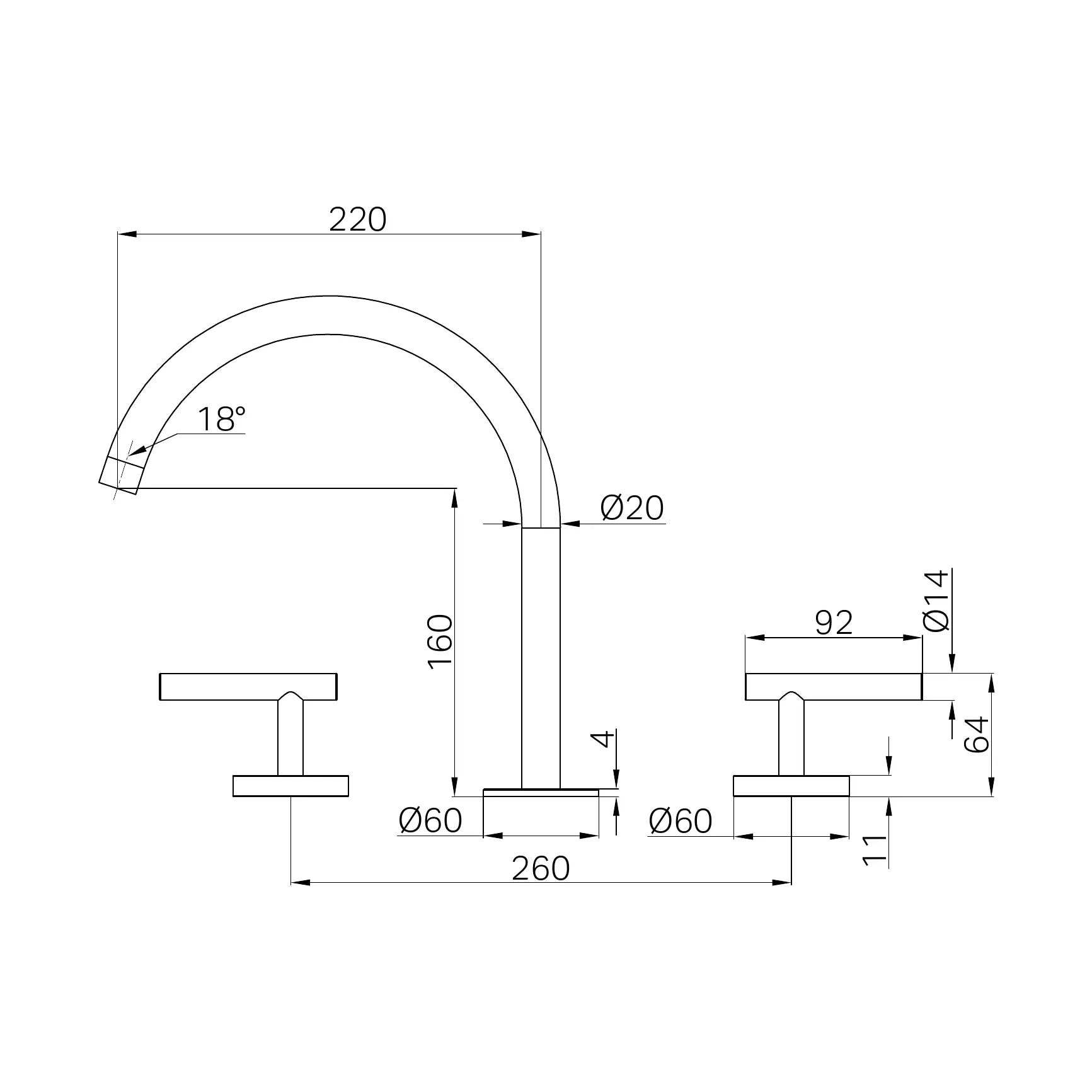 Mecca Lever Bath/Kitchen Set Arc Spout