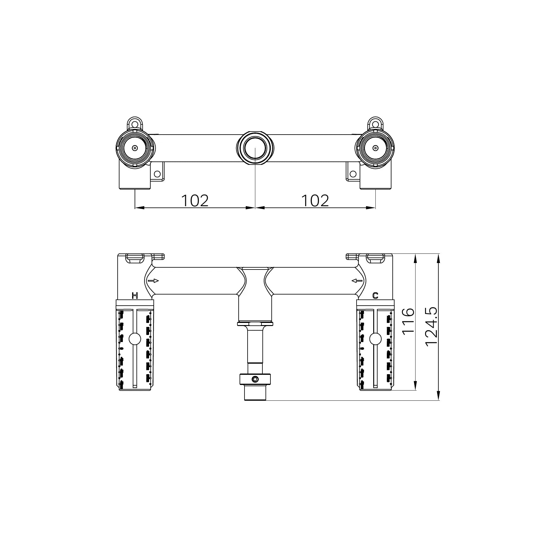 Mecca Lever Wall Basin/Bath Set Body Only