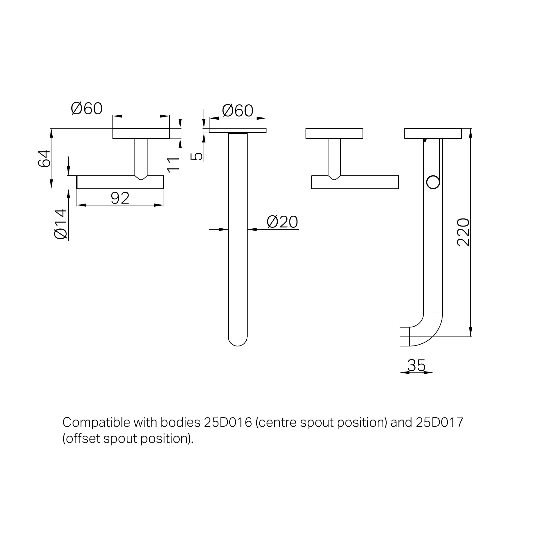 Mecca Lever Wall Basin/Bath Set 220mm Spout Trim Kit Only
