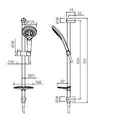 ROME Hand Shower With Rail In Crome, Matte Black, And Brushed Nickel