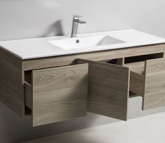 900MM GREY TIMBER FINISH WALL HUNG VANITY WITH Stone Top