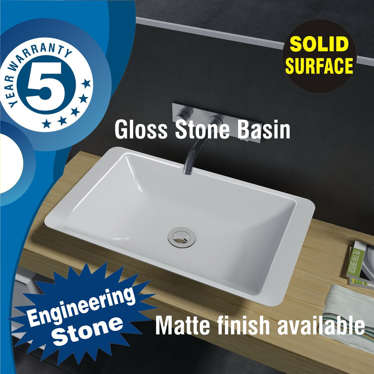 Marble stone basin - METROPOL Gloss White Finish