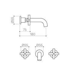 CROSS Wall Basin/Bath Set In 180mm or 220mm IN Chrome OR Matte Black