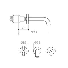 CROSS Wall Basin/Bath Set In 180mm or 220mm IN Chrome OR Matte Black