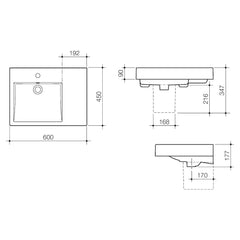 CAROMA URBANE II RIGHT or LEFT HAND SHELF WALL HUNG BASIN