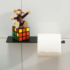 Square Toilet Roll Holder with Shelf - Black/White