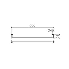 Round Single Towel Rail 900mm- Black/White