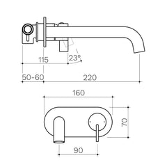 Round Blade Wall Basin/Bath Mixer 220mm - Chrome/Black/Black Brass