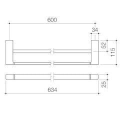 FUNA SINGLE OR DOUBLE TOWEL RAIL 630MM CHROME, BRUSHED BRASS, BRUSHED NICKEL & MATTE BLACK