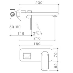 FUNA WALL BASIN/BATH MIXER 6 STAR CHROME, BRUSHED BRASS, MATTE BLACK OR BRUSHED NICKEL