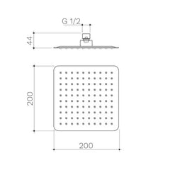 RUBANE II 200MM OR 300MM SQUARE RAIN SHOWER CHROME, BRUSHED BRASS, BRUSHED NICKEL, MATTE BLACK OR GUNMETAL