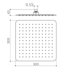 RUBANE II 200MM OR 300MM SQUARE RAIN SHOWER CHROME, BRUSHED BRASS, BRUSHED NICKEL, MATTE BLACK OR GUNMETAL