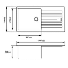 Blanko White or Black Granite Stone Kitchen Sink with Drainboard Top/Undermount 1000x500x200mm