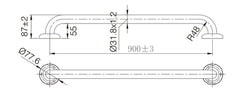 Straight Grab/ Shower Rail 900x32mm Fit TPH132 or TPH 1350 on