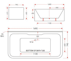 Cube Free Standing Back To Wall Bathtub 1590mm and 1690mm