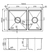 Classic Handcrafted Stainless Steel Sink 720*450