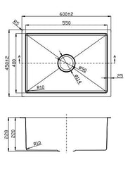 Classic Handcrafted Stainless Steel Sink 600*450