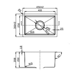 SPECTER Handmade Stainless Steel Under/Topmount Kitchen Laundry Single Sink in Size 450*300*200