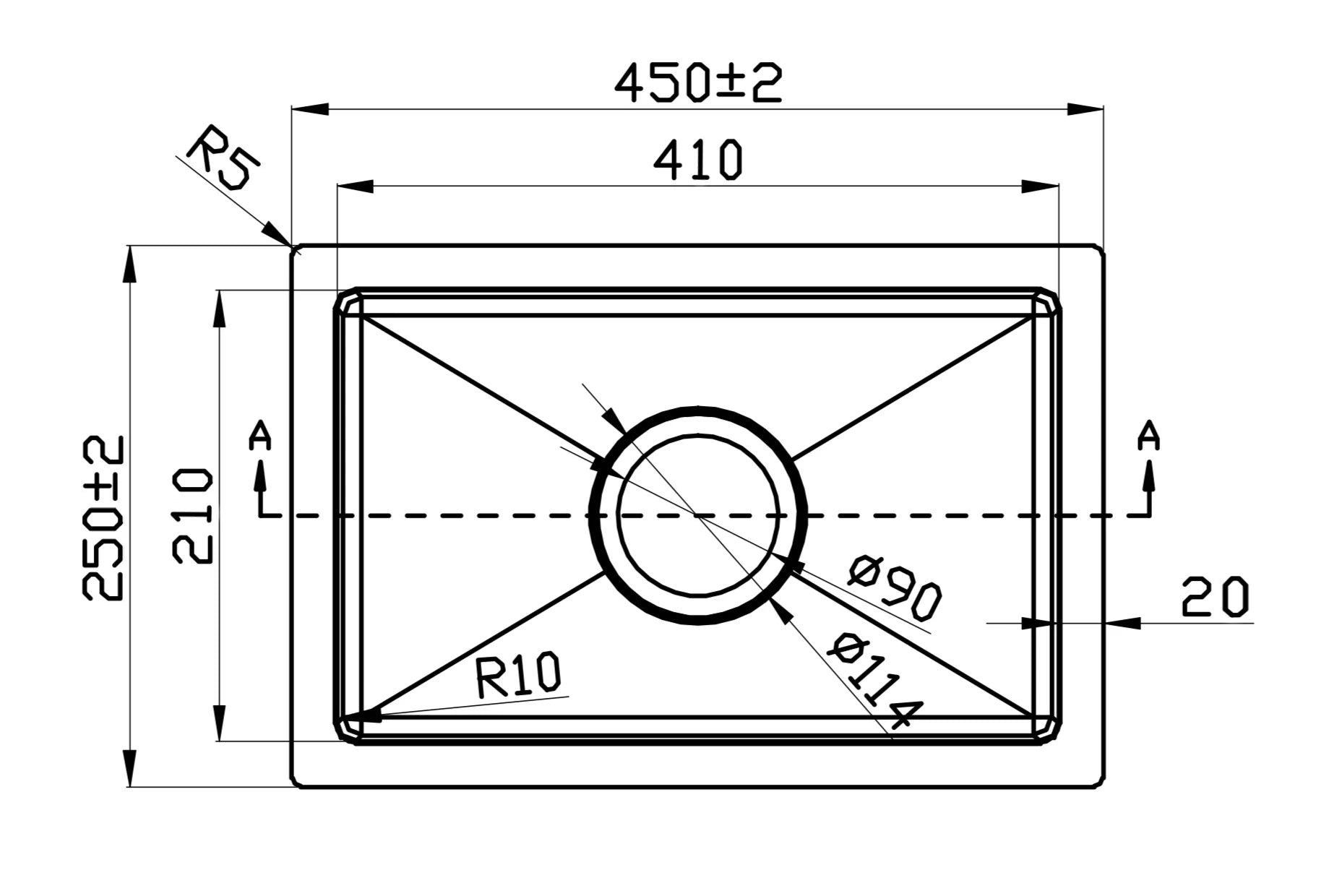 SPECTER Handmade Stainless Steel Under/Topmount Kitchen Laundry Single Sink in Size 450*250*200