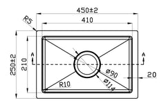 SPECTER Handmade Stainless Steel Under/Topmount Kitchen Laundry Single Sink in Size 450*250*200