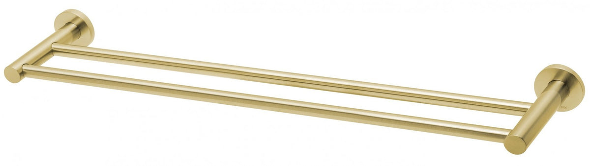 Radii Double Towel Rail 600mm Round Plate - Brushed Gold