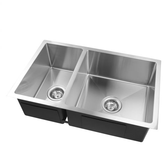 Pollo 1.2mm Handmade Round Corners Double Bowls Top / Undermount / Flush Mount Kitchen Sink 715x450x200mm