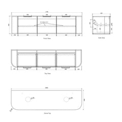 BONDI 1800MM SATIN WHITE FLUTED WALL HUNG CURVE VANITY