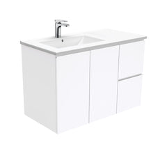 MILAN Fingerpull 900 Offset Wall-Hung Vanity, Left Basin And Right Basin In Matte White, Matte Black or Gloss White