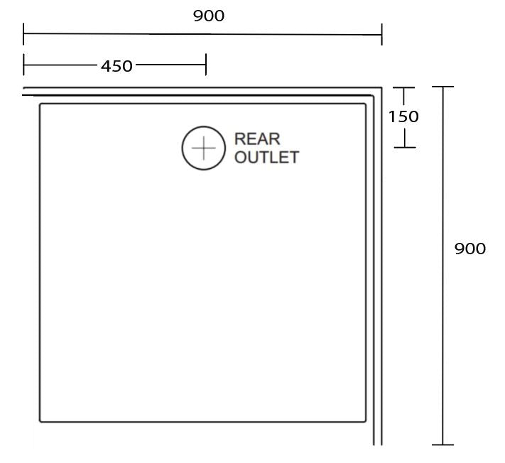 Aussie Polymarble Shower Base 900x900 Rear Outlet LHR White