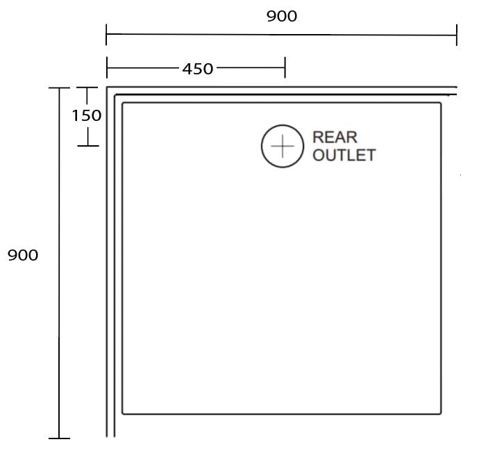 Aussie Polymarble Shower Base 900x900 Rear Outlet RHR White