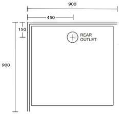 Aussie Polymarble Shower Base 900x900 Rear Outlet RHR White