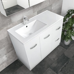 MILAN Fingerpull 900 Offset Wall-Hung Vanity, Left Basin And Right Basin In Matte White, Matte Black or Gloss White