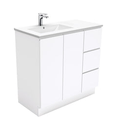MILAN Fingerpull 900 Offset Vanity on Kickboard, Right Basin And Left Basin In Matte White, Matte Black And Gloss White