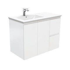 MILAN Fingerpull 900 Offset Wall-Hung Vanity, Left Basin And Right Basin In Matte White, Matte Black or Gloss White