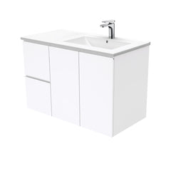 MILAN Fingerpull 900 Offset Wall-Hung Vanity, Left Basin And Right Basin In Matte White, Matte Black or Gloss White