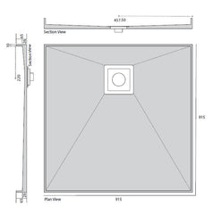 DANDY Tiled Shower Base With Rare Waste in Chrome or Matte Black, Size 900 to 1800mm