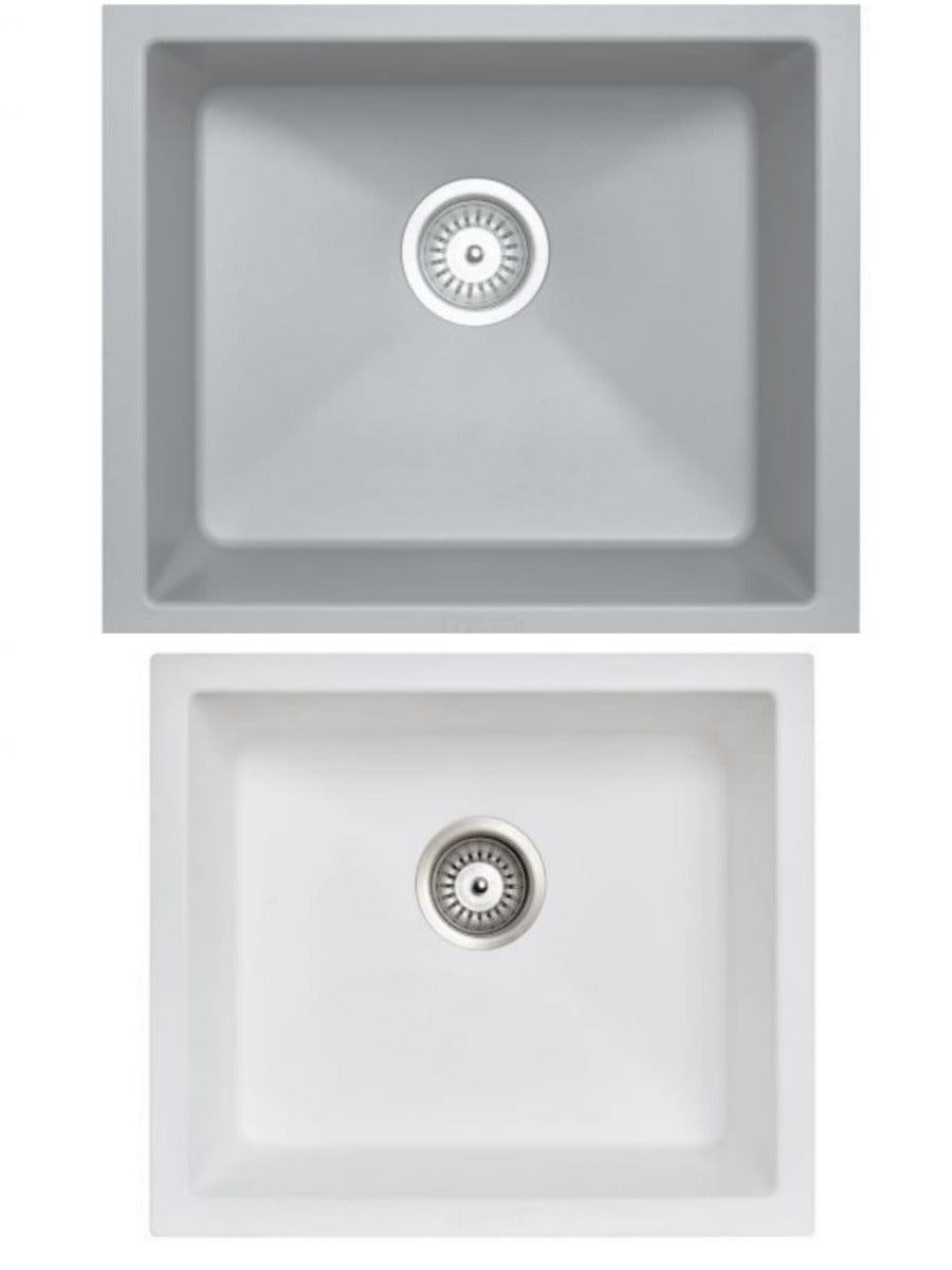 Zill 533 x 457 x 205mm Carysil Concrete Grey Single Bowl Granite Kitchen/Laundry Sink Top/Flush/Under Mount