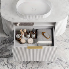 BONDI 750MM SATIN WHITE FLUTED WALL HUNG CURVE VANITY