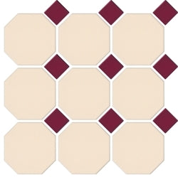 MATT CREAM OCTAGON MATT BURGUNDY DOT 97X97