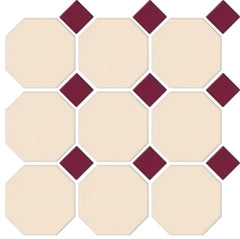 MATT CREAM OCTAGON MATT BURGUNDY DOT 97X97