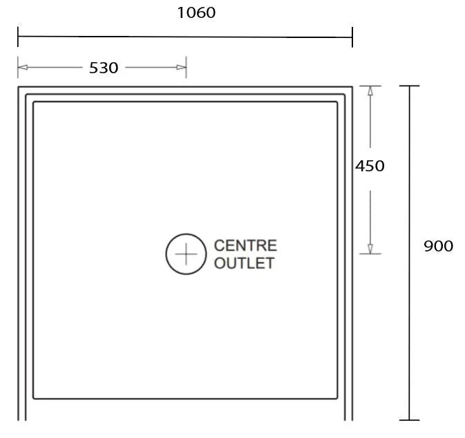 Aussie Polymarble Shower Base 1060x900 Centre Outlet White