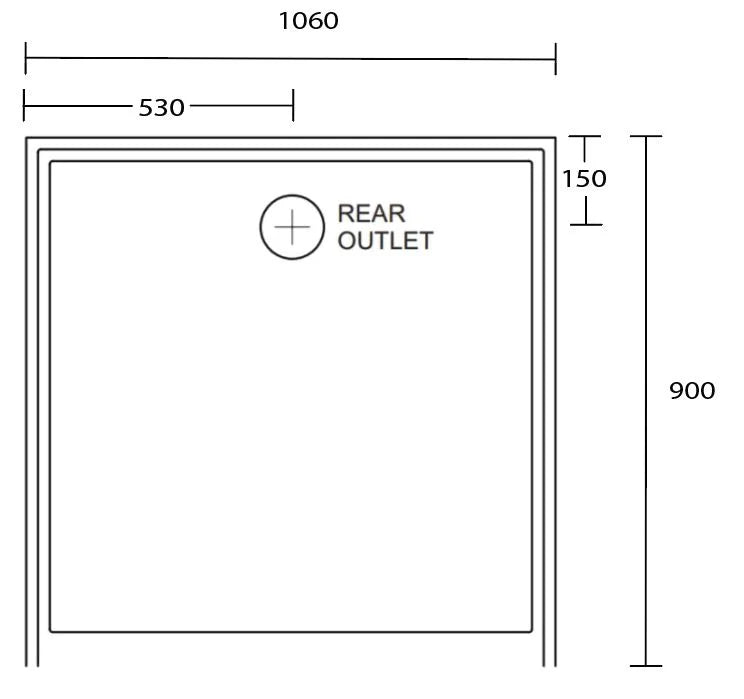 Aussie Polymarble Shower Base 1060x900 Rear Outlet White